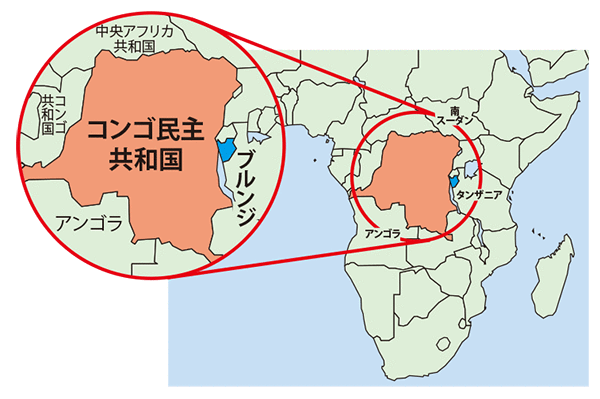 アフリカ コンゴ民主共和国・ブルンジ共和国の地図